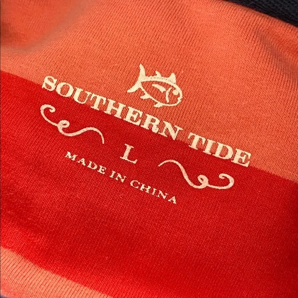 Southern Tide Striped Skiptide Pullover Fire Red Elbow Pads Rugby Size Large - Picture 10 of 15